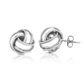 Sterling Silver Textured Border Polished Love Knot Earring